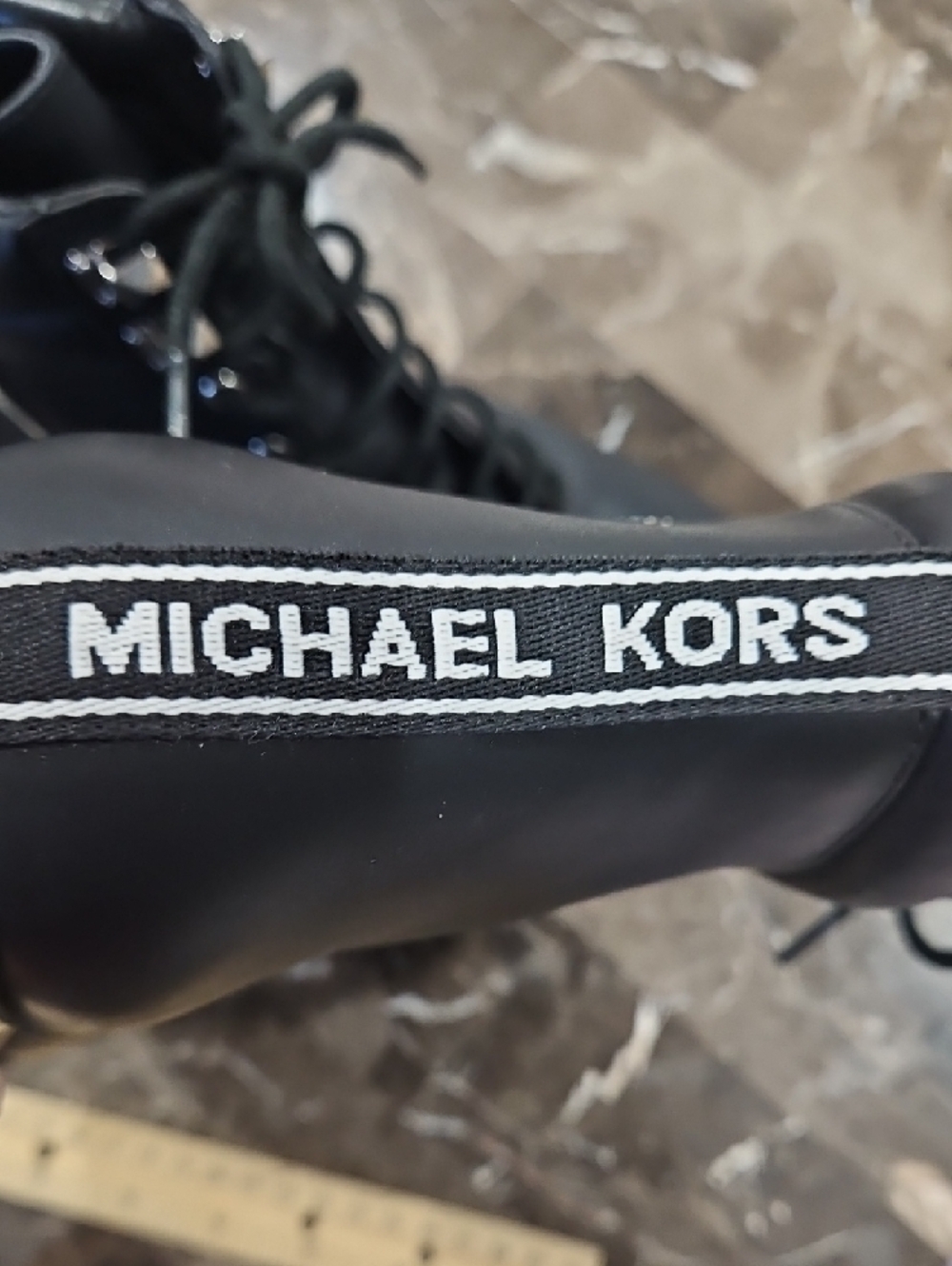 Michael Kors Black Lace-Up Ankle Boots with Side Zip and Stud Accents - Picture 2 of 8